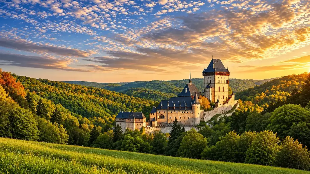 Panorama české krajiny s historickým hradem